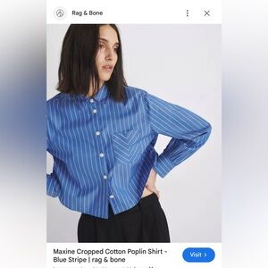 Maxine Cropped Cotton Poplin Shirt - Blue Stripe